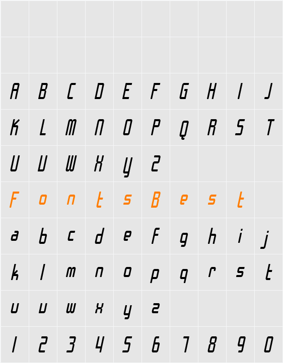 SF Chrome Fenders Condensed Character Map