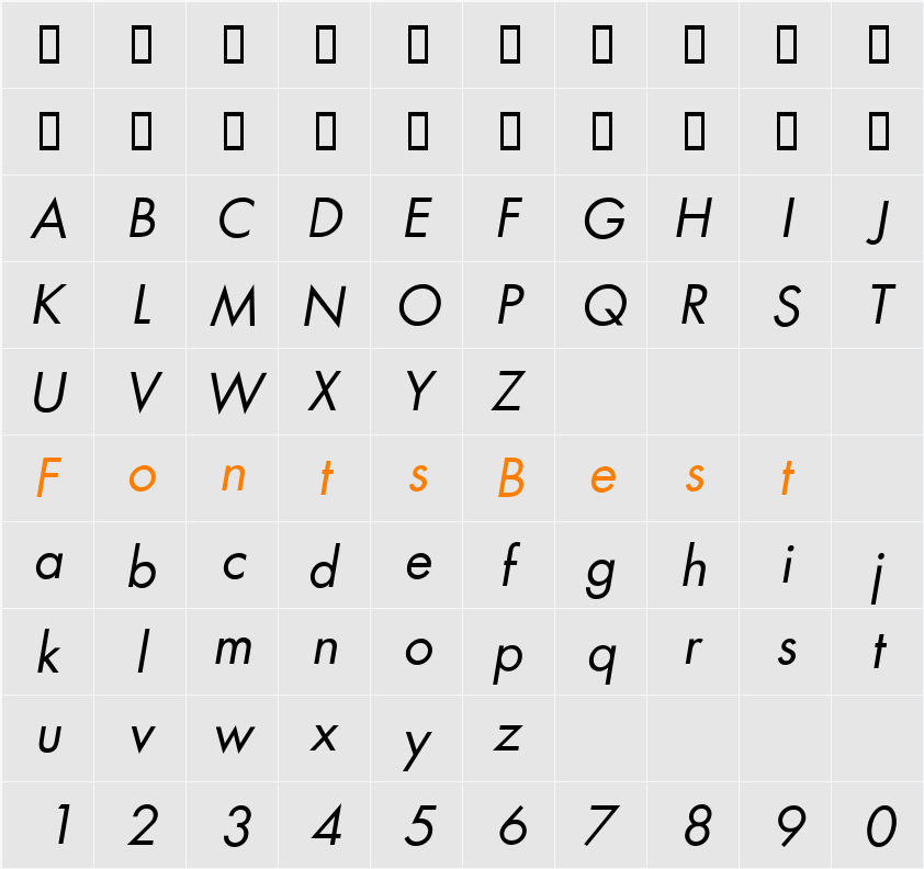Futura ICG Character Map