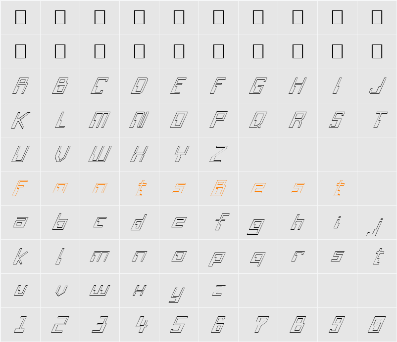 FZ DIGITAL 6 HOLLOW ITALIC Character Map