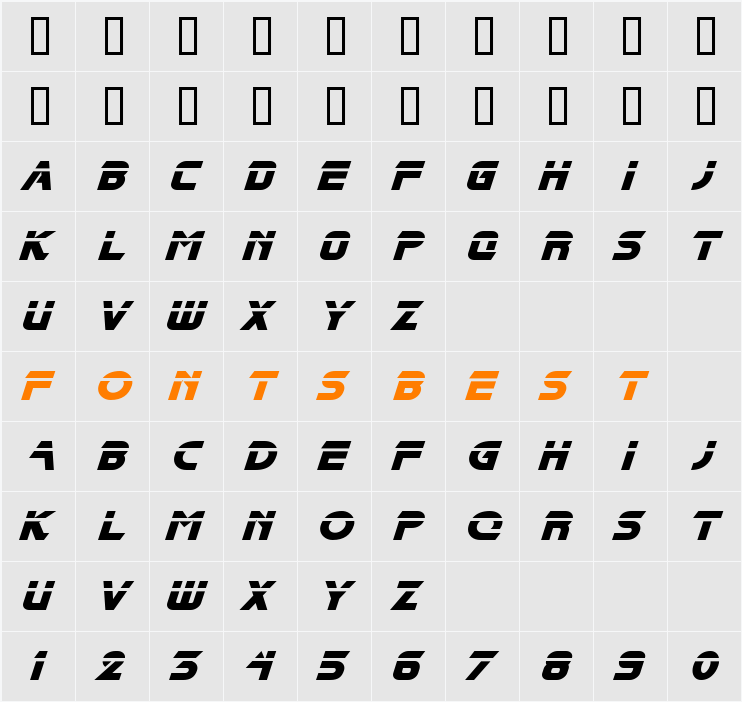 BladeCutThruOblique Character Map