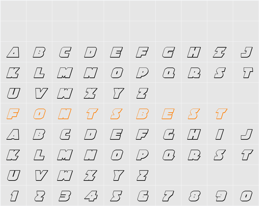 Jedi Special Forces 3D Italic Character Map