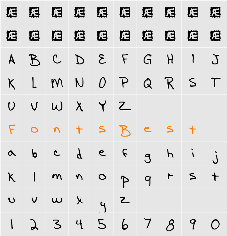 Ænigma Scrawl 4 BRK Character Map