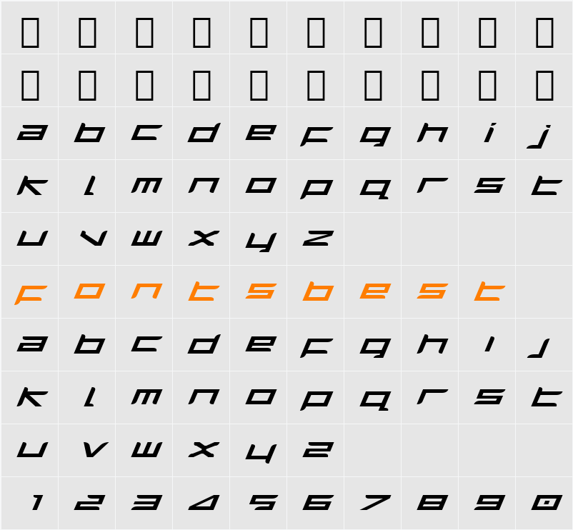 Harrier Expanded Italic Character Map