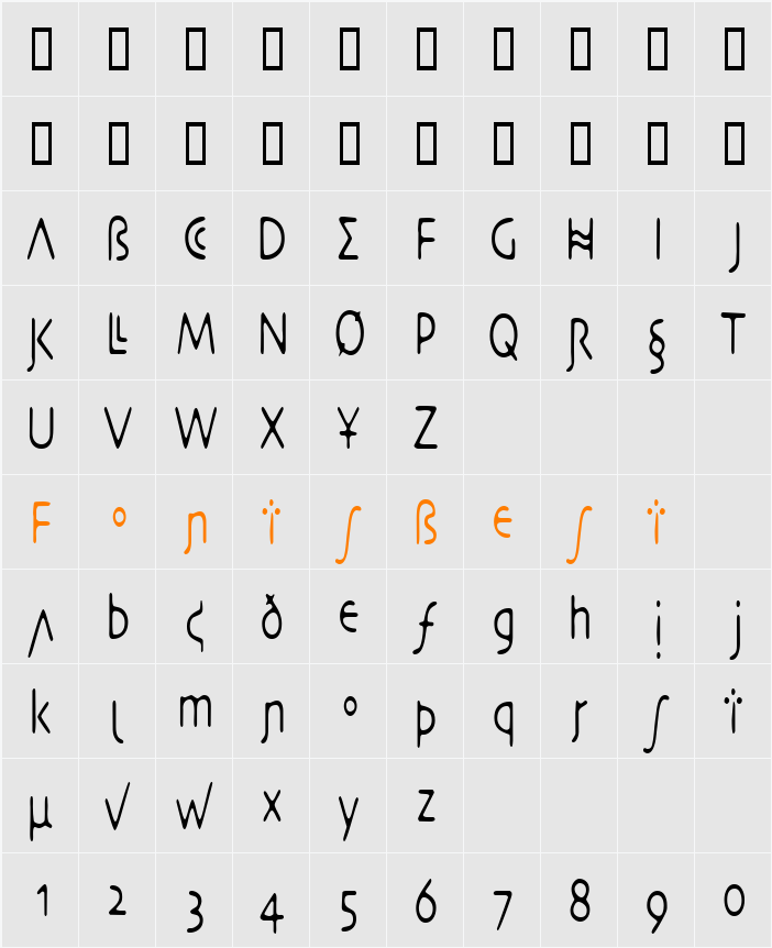 DesertCryptCondensed Character Map