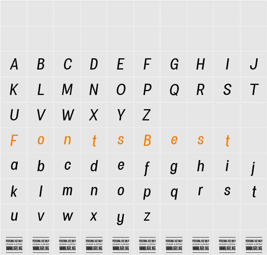 Specify PERSONAL Condensed Character Map