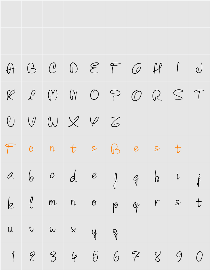PW Curvy regular script Character Map