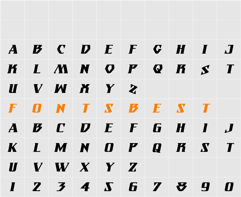 Eternal Knight Italic Character Map