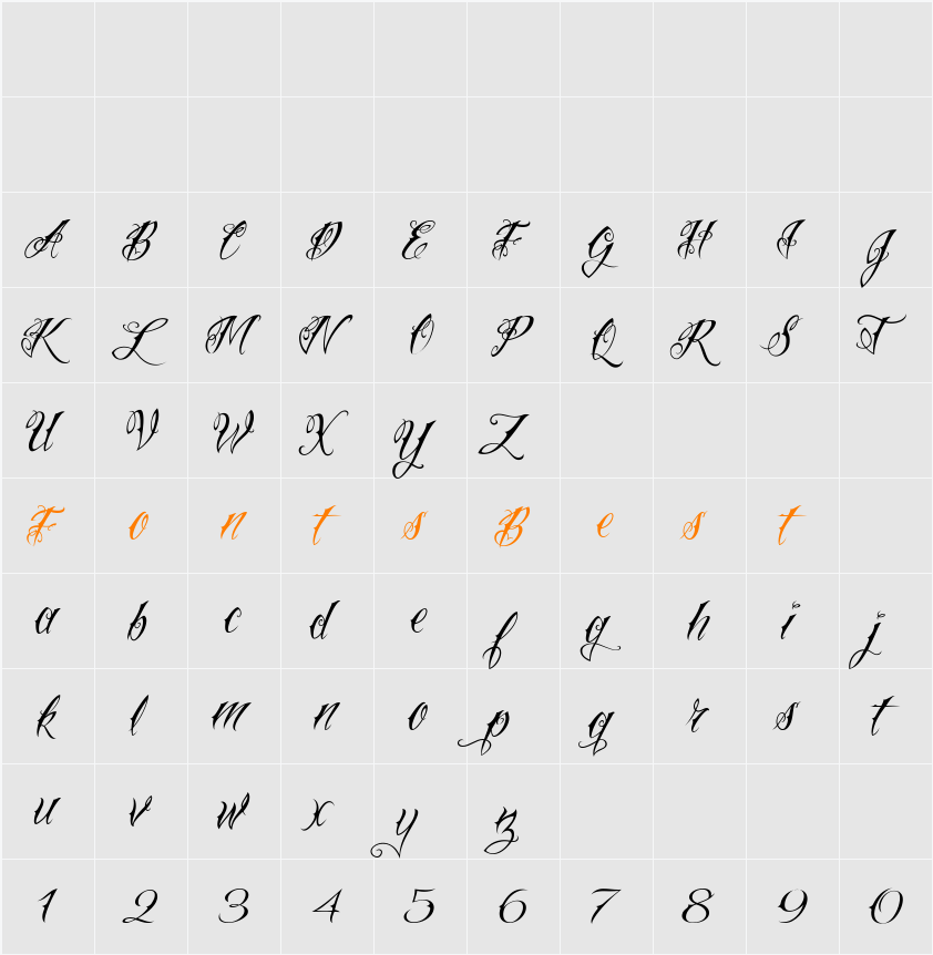 Vtc-NueTattooScript Character Map