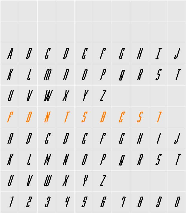 Y-Files Super-Italic Character Map