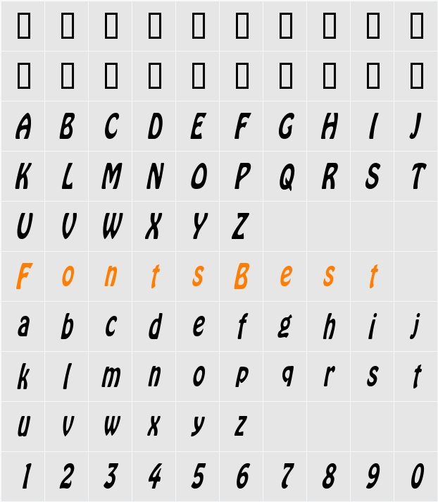GuthrieCondensed Character Map