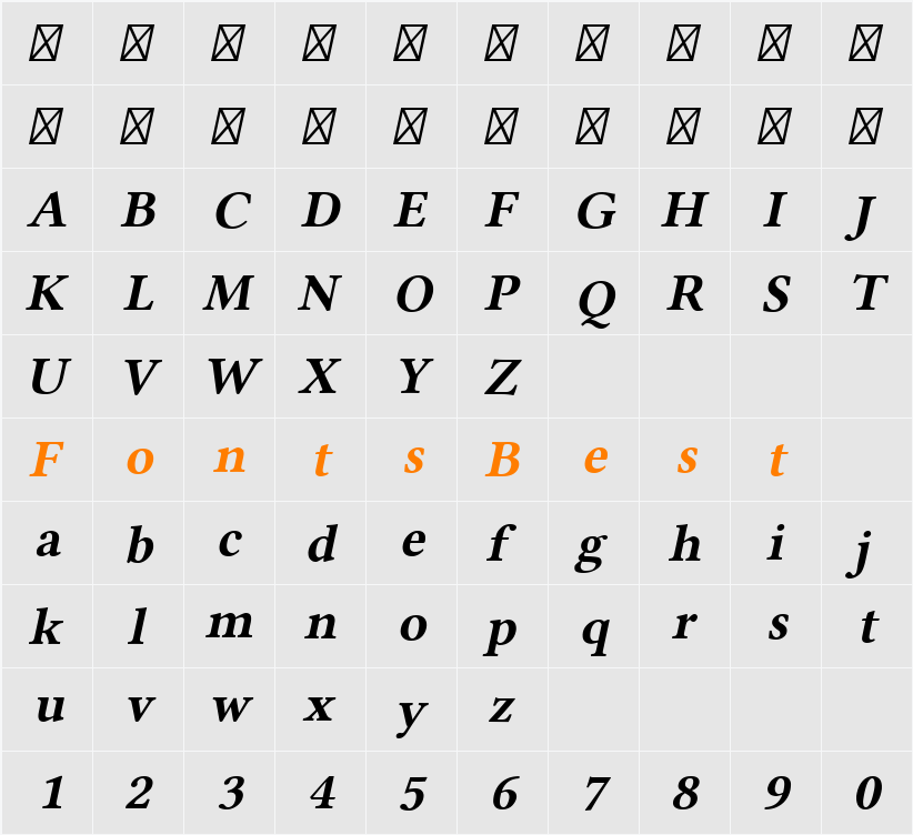 Linux Libertine Slanted Character Map
