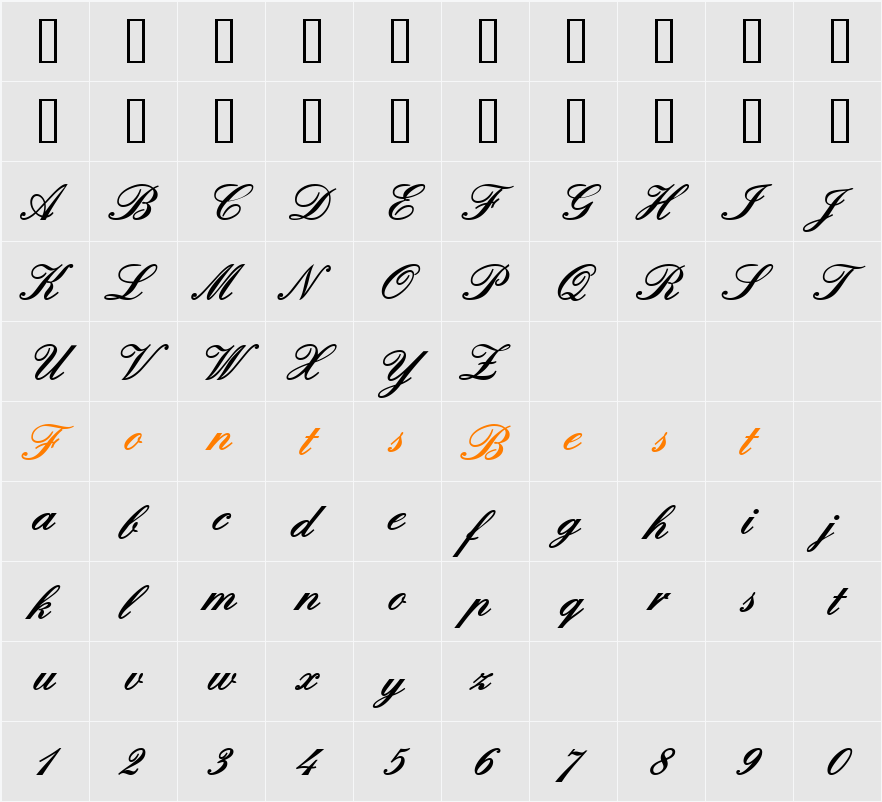 Quadrille Script Black Ssk Character Map