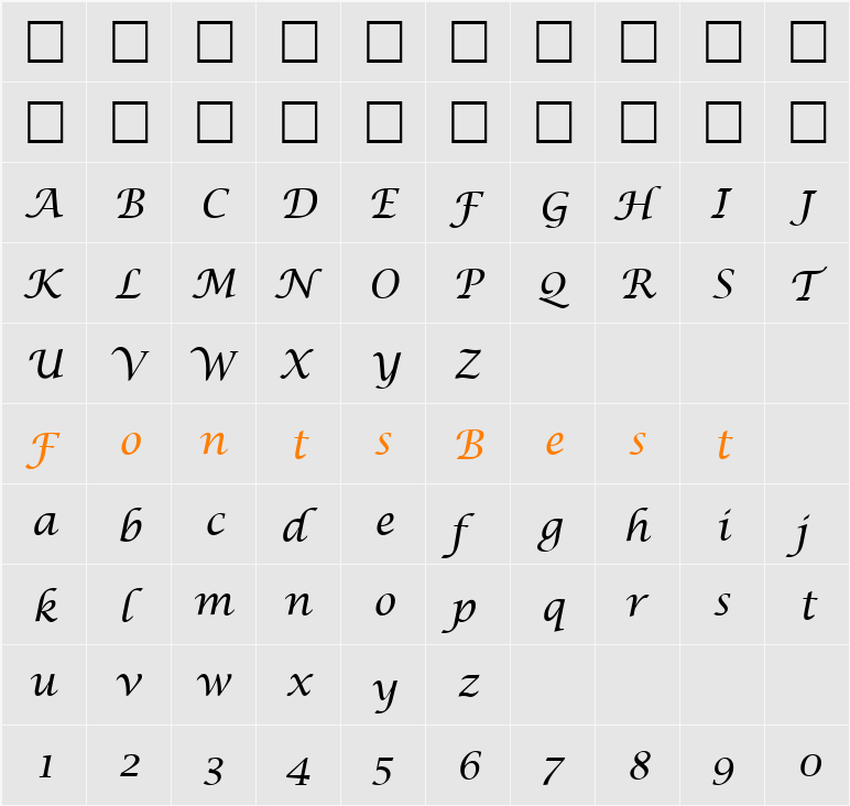 SmoothPen-Italic Character Map