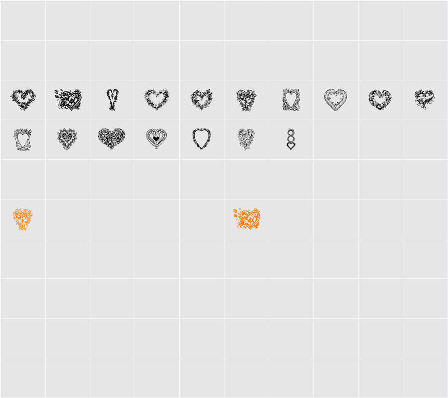 Hearts of Lime Character Map