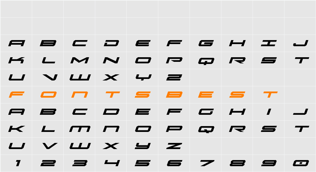 Oramac Expanded Italic Character Map