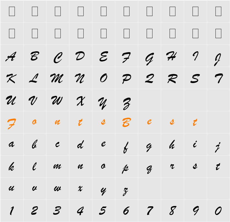 Brush Script MT Character Map