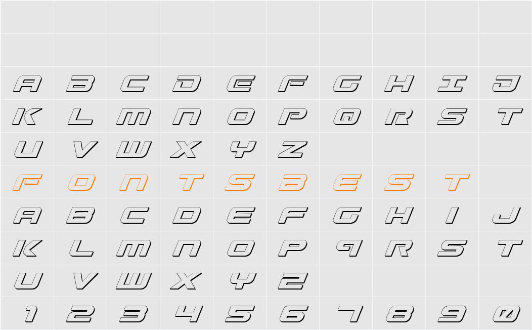 Gunship Shadow Ital Character Map
