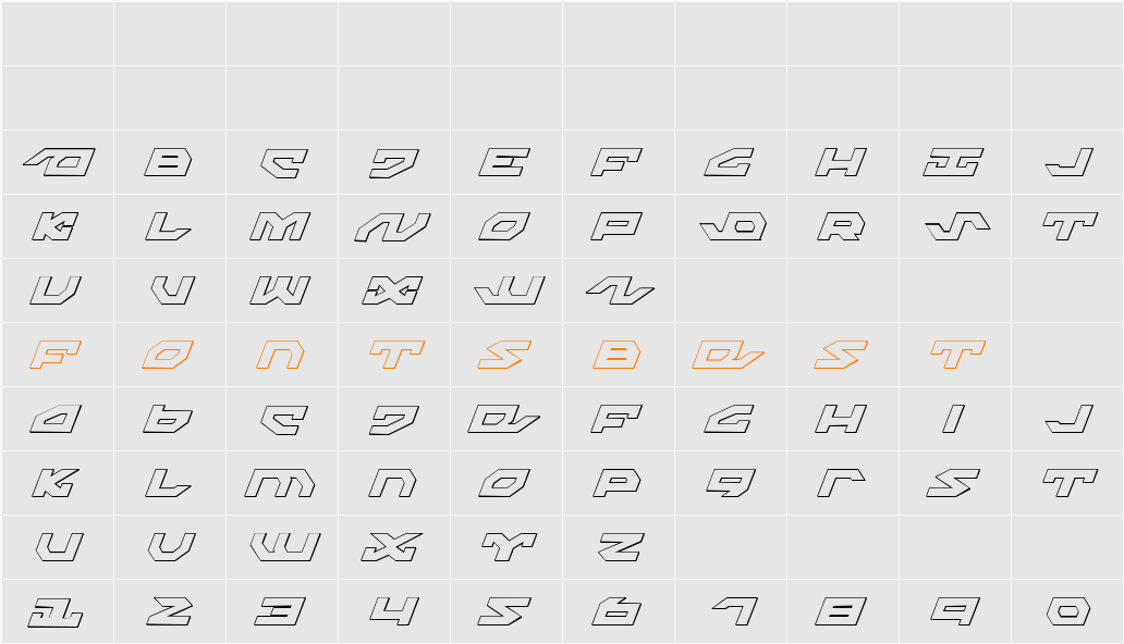 Nightrunner Shadow Italic Character Map