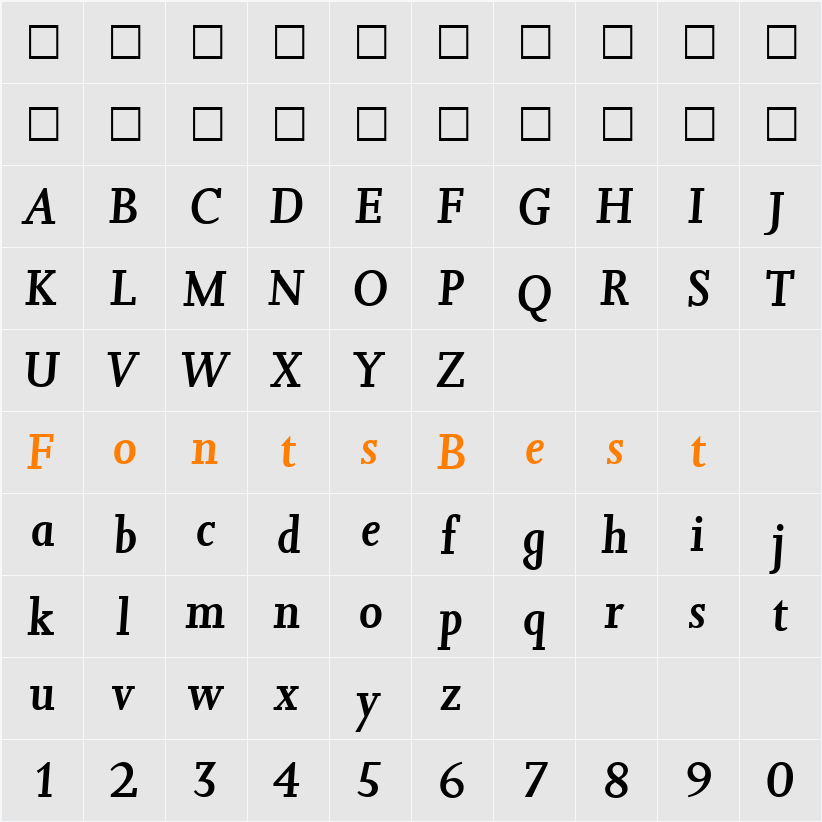 Jessica-MediumIta Character Map