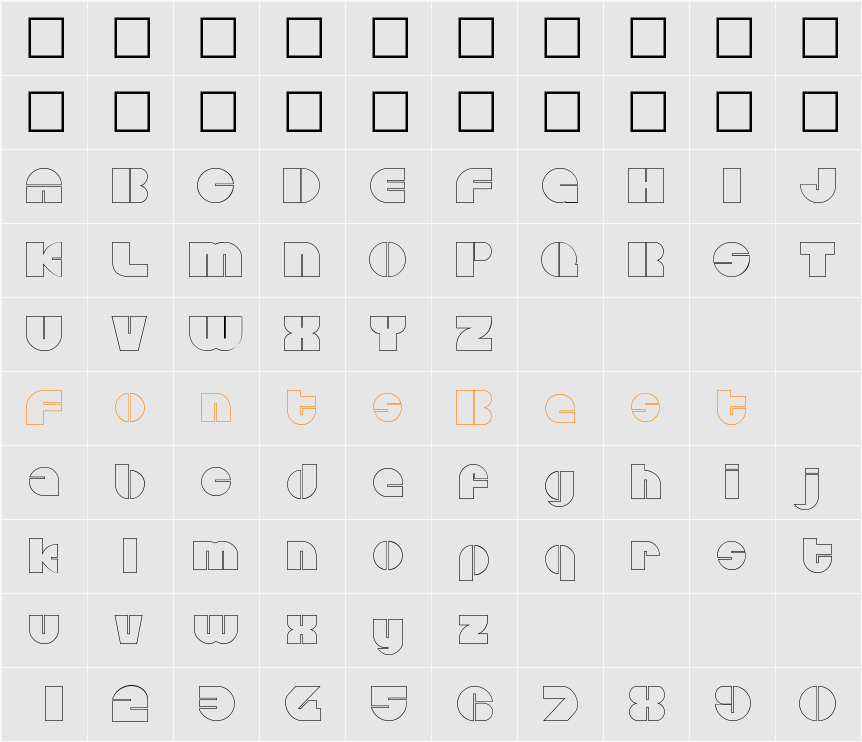 Disandat Outline SF Character Map