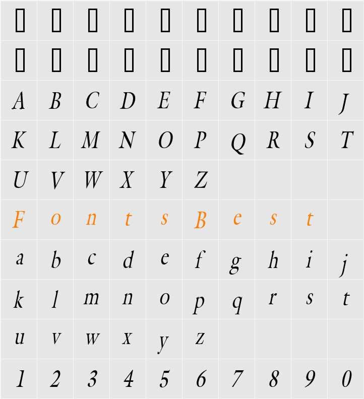 Galant Thin Character Map
