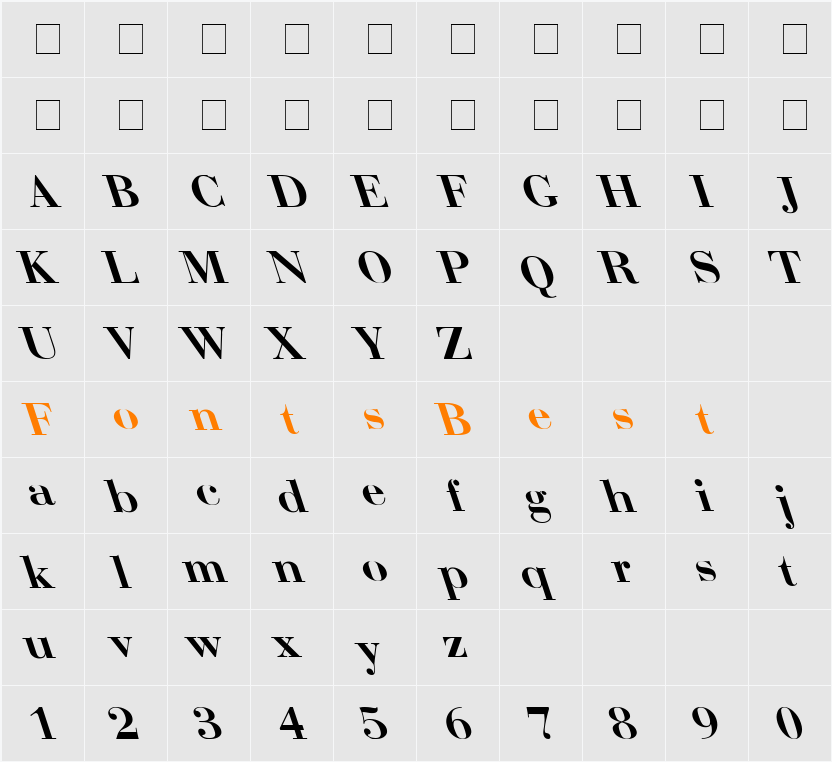 Bodoni-Bold Lefty Character Map