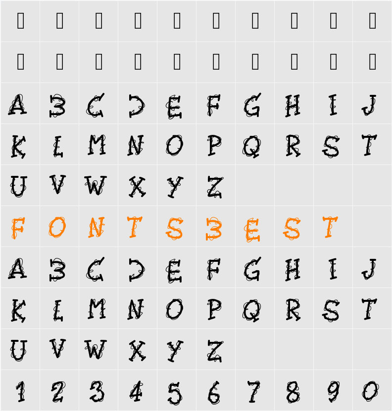 PWTwirly Character Map