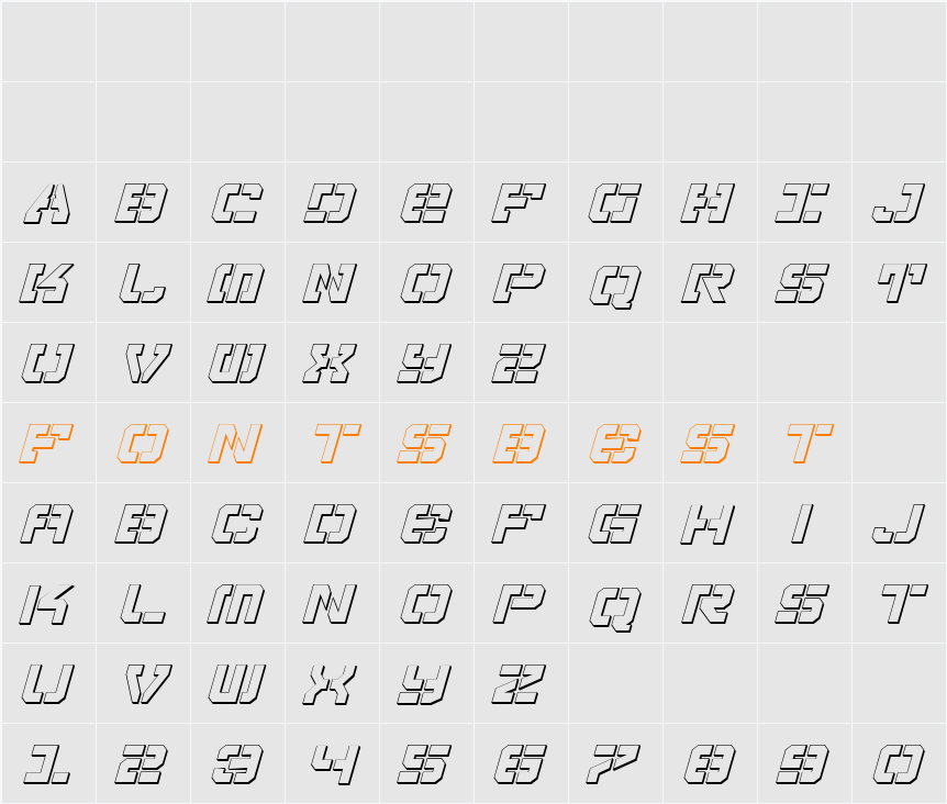 Vyper Shadow Italic Character Map