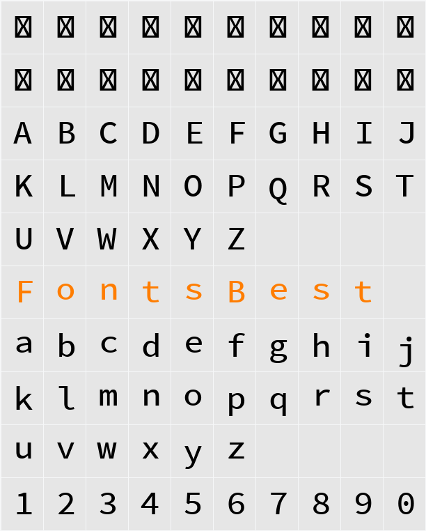 Source Code Pro Medium Character Map