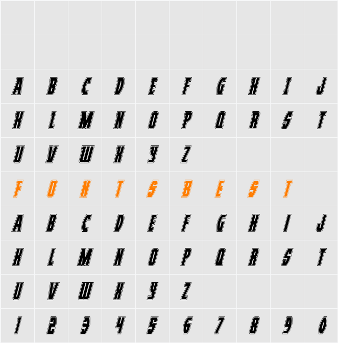 Prowler Academy Italic Character Map