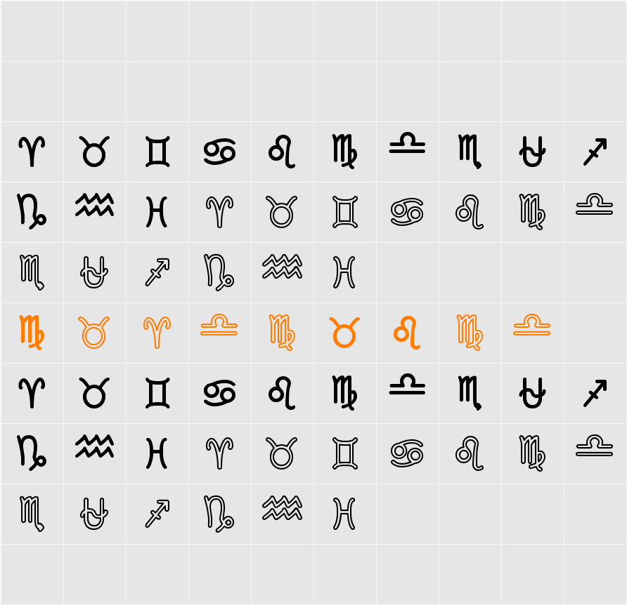 Zodiac St Character Map
