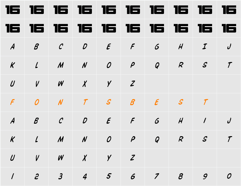 Overstreet Bible Condensed Italic Character Map