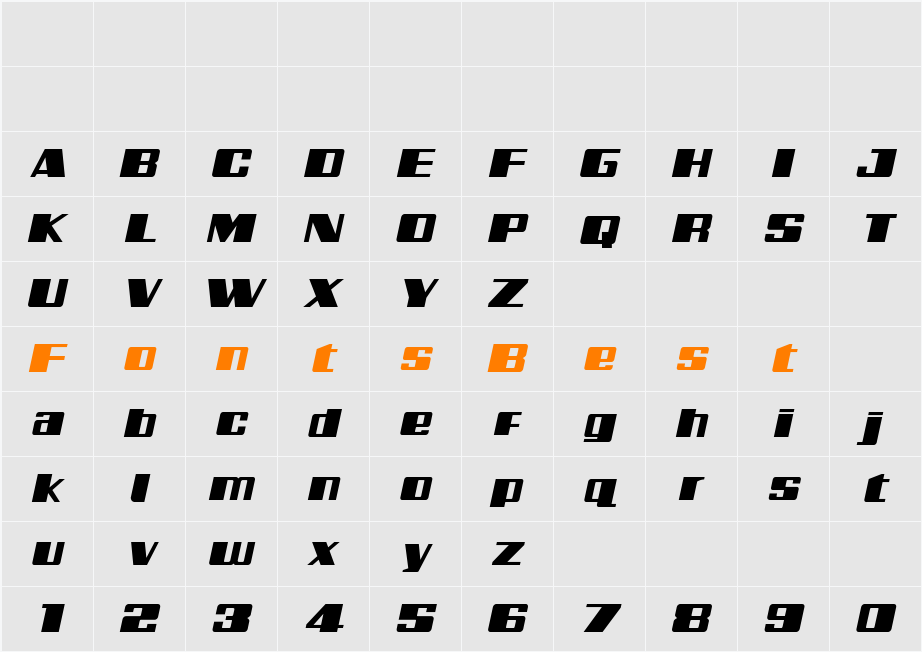 Galactic Storm Expanded Italic Character Map