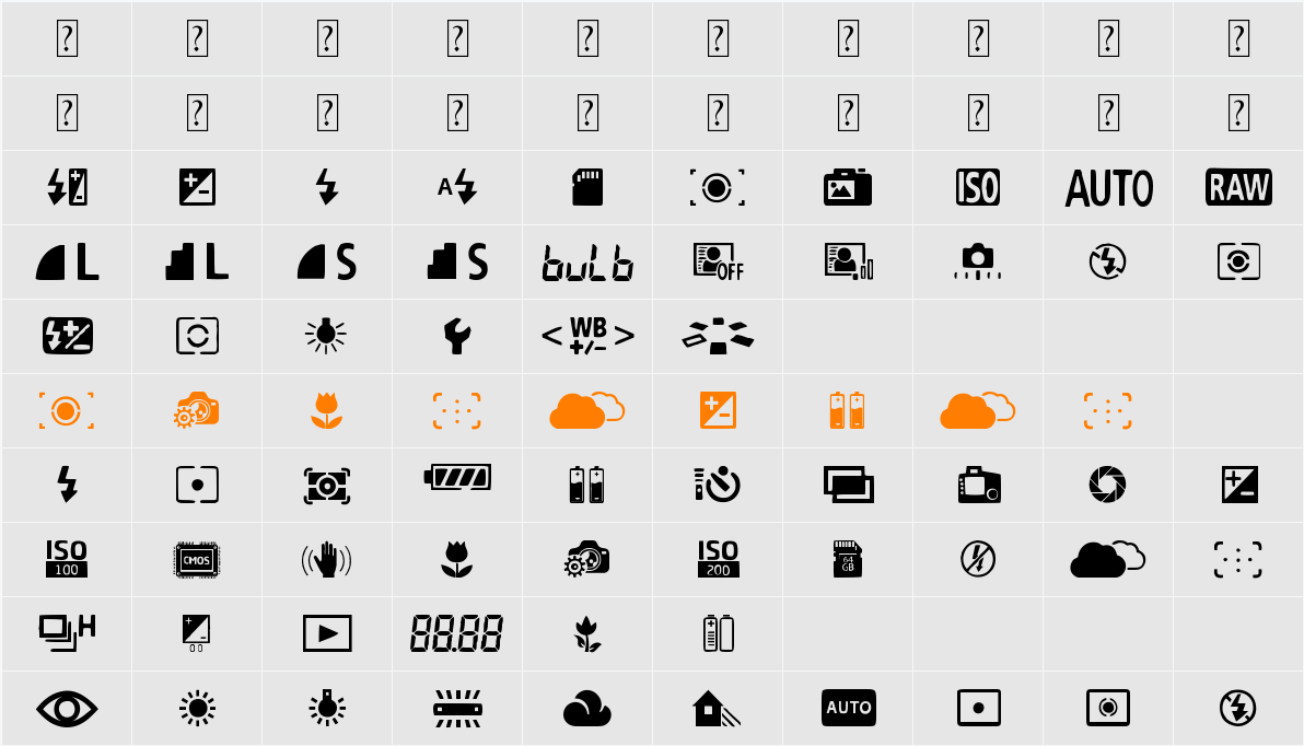 Digital Camera Symbols Character Map