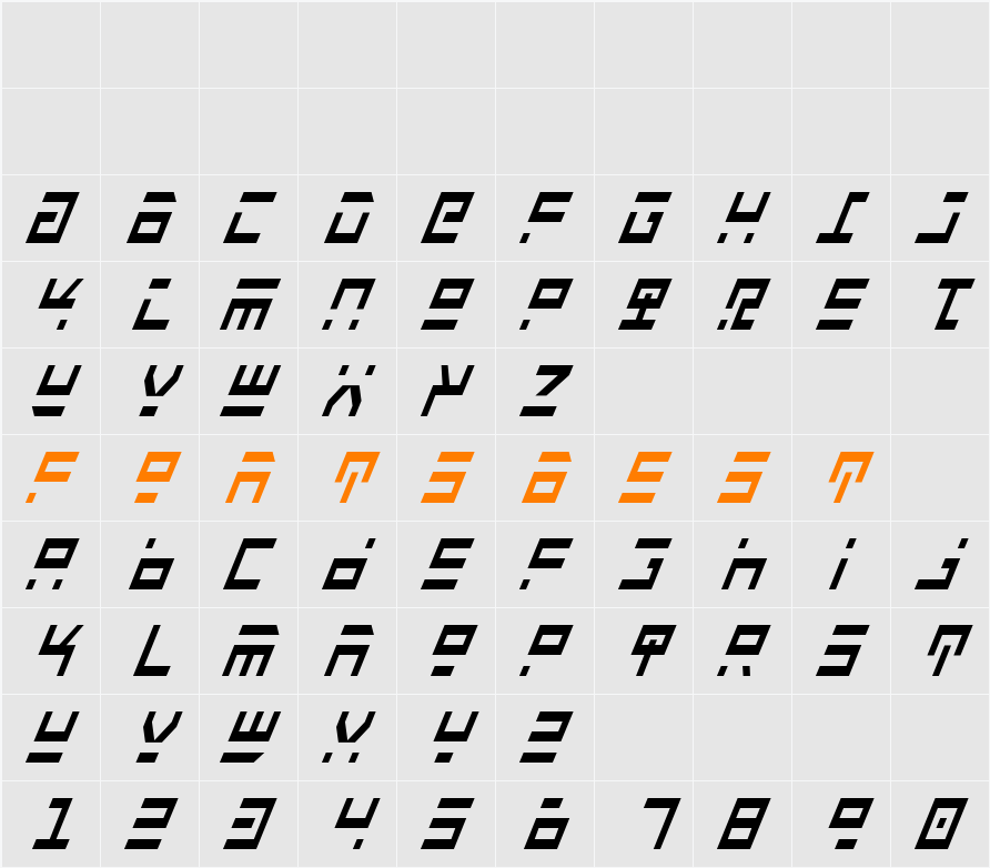 Rocket Type Cond Italic Character Map