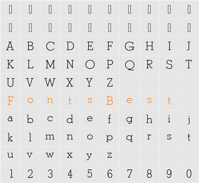 StymieTLigRo1 Character Map