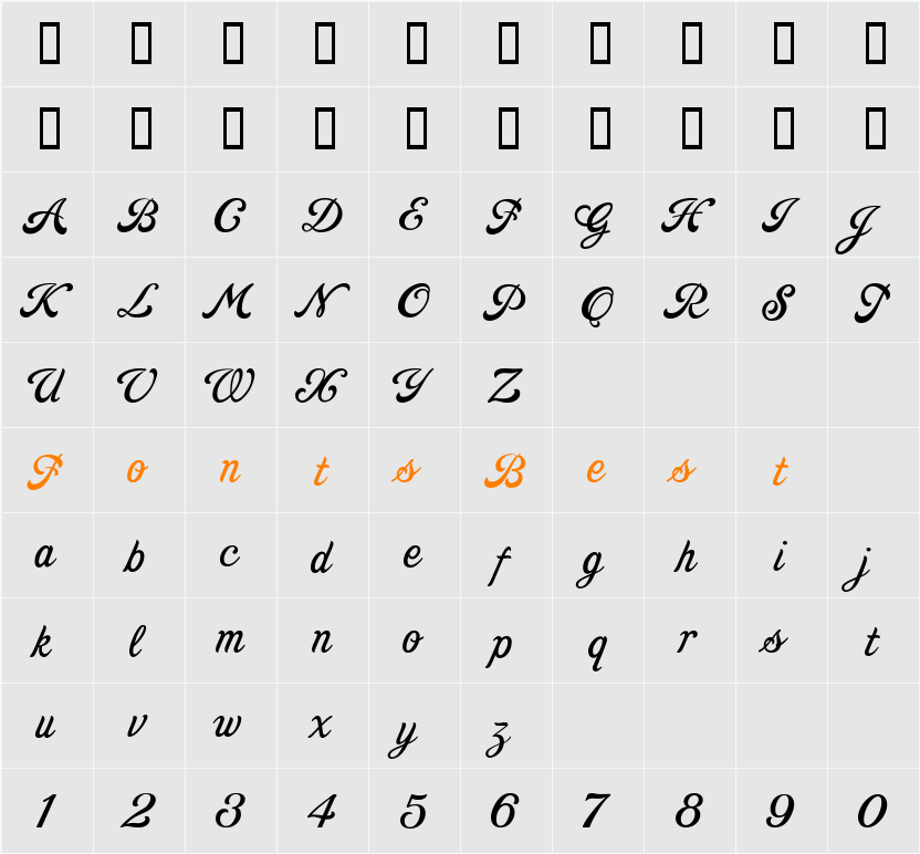LHF Goldsmith Script Character Map