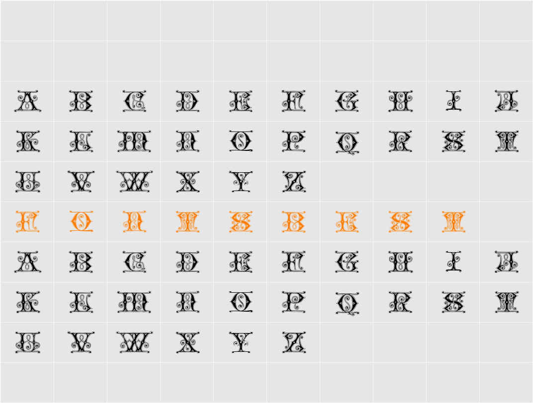 Gingerbread Initials Character Map
