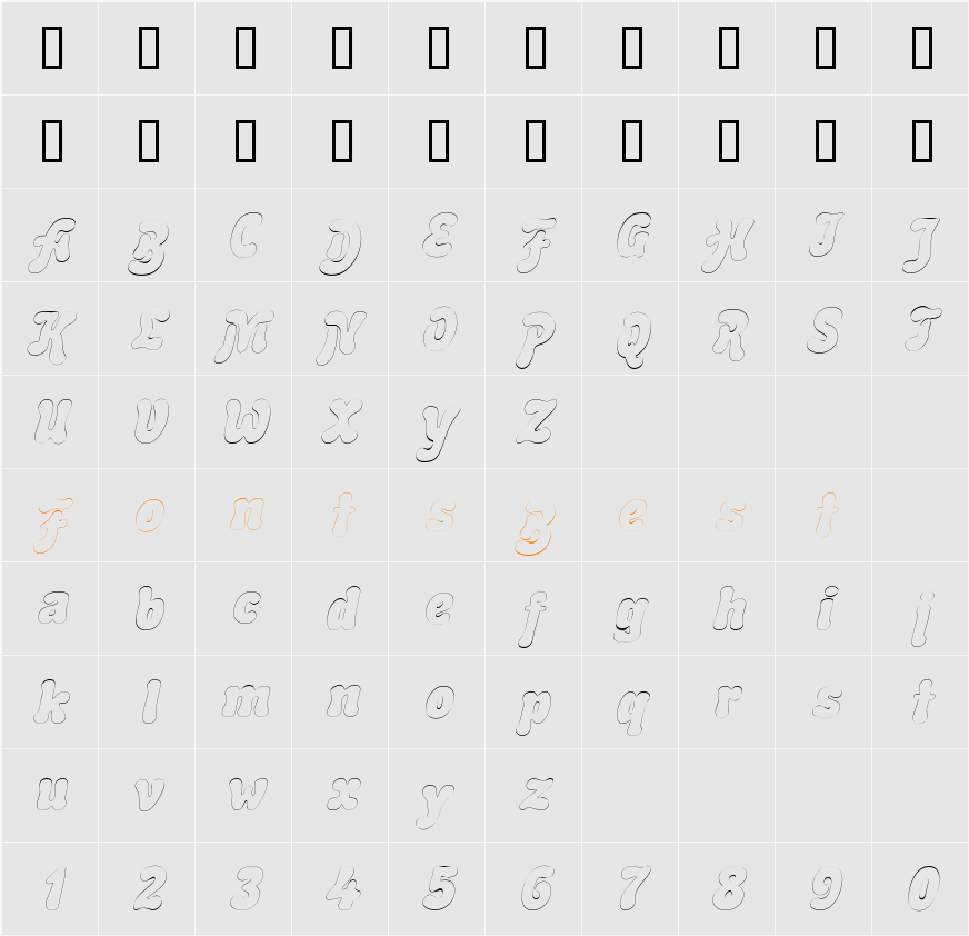 BubbleSoftOutline Character Map