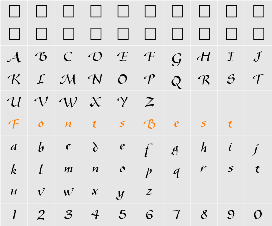 Greenford DB Character Map