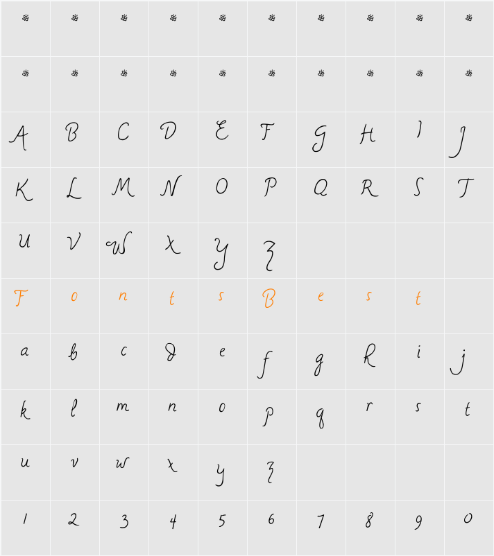 MA Simple Pleasure Character Map