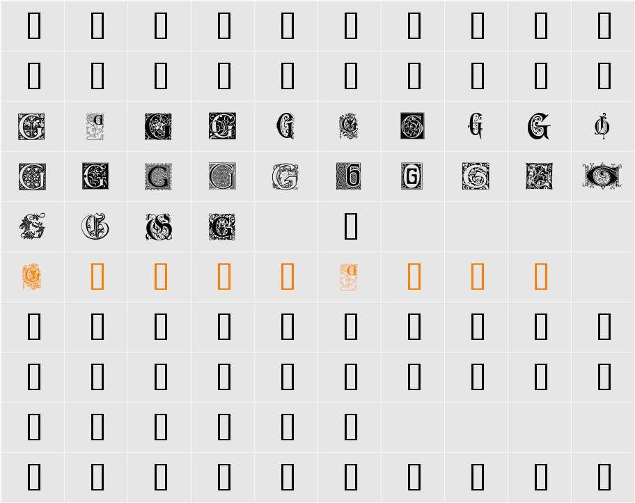 Ornamental Initials G Character Map