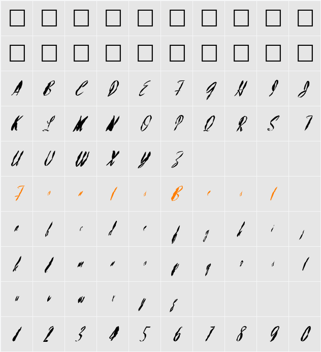 FZ HAND 13 MANGLED ITALIC Character Map