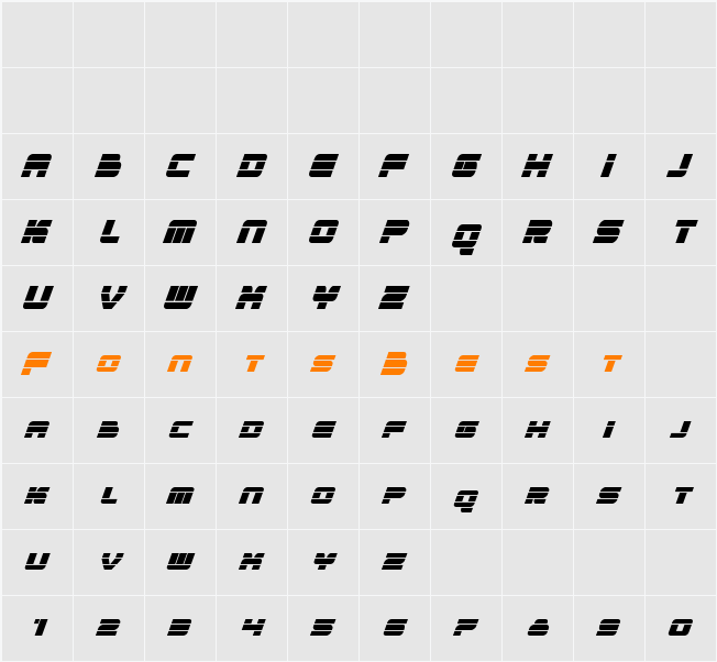 Quicken Condensed Italic Character Map