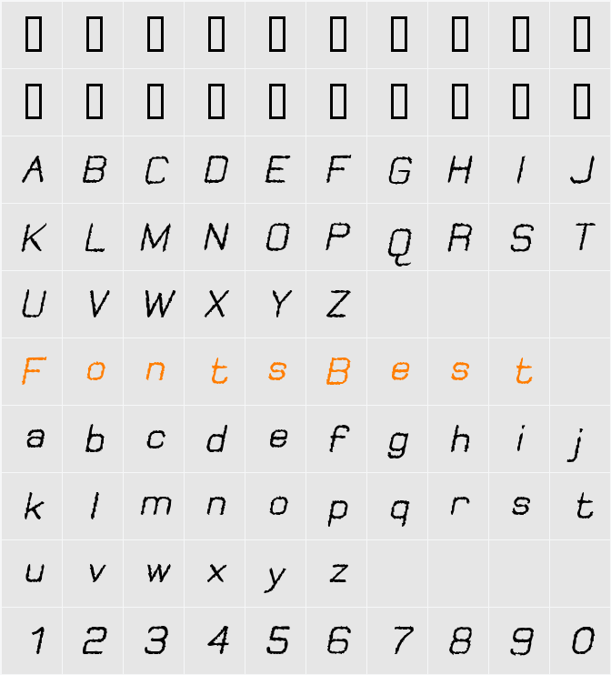 Jungle Burnout Oblique Character Map