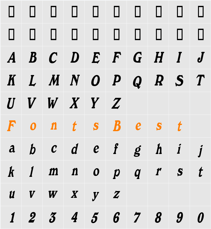 BuckinghamCondensed Character Map