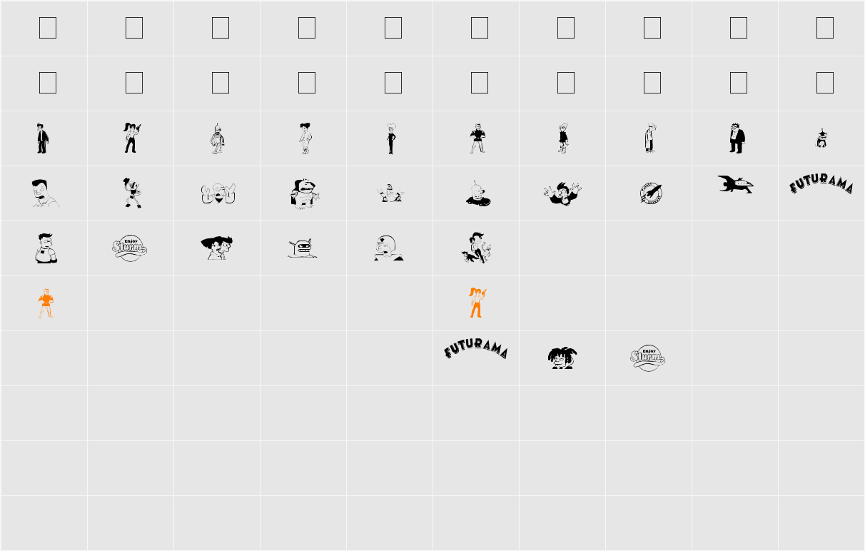 futurama dingbats Character Map