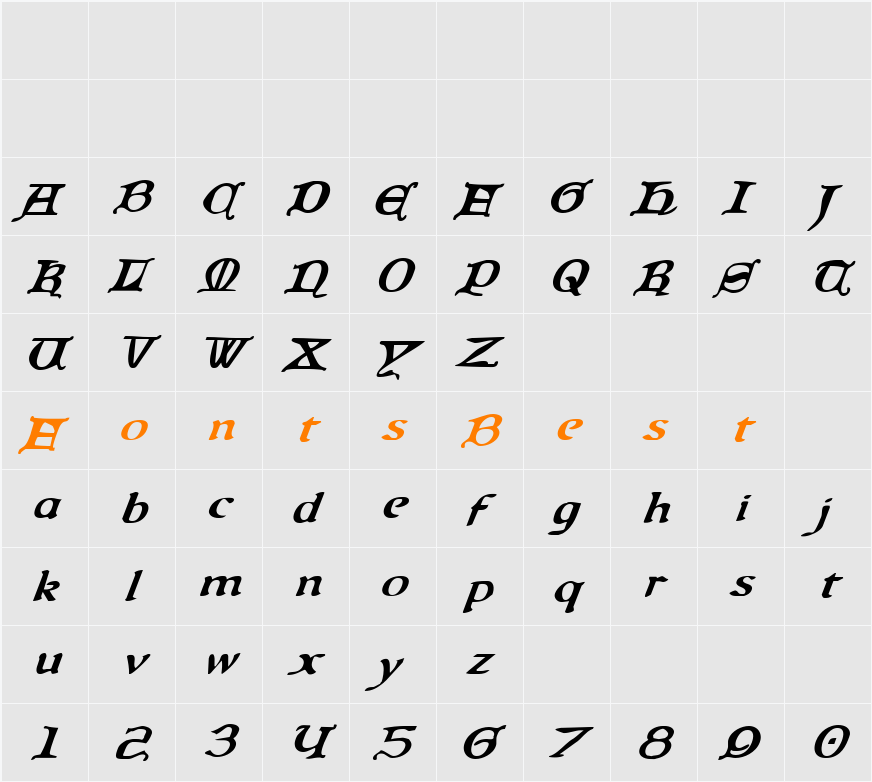 Queen & Country Italic Character Map