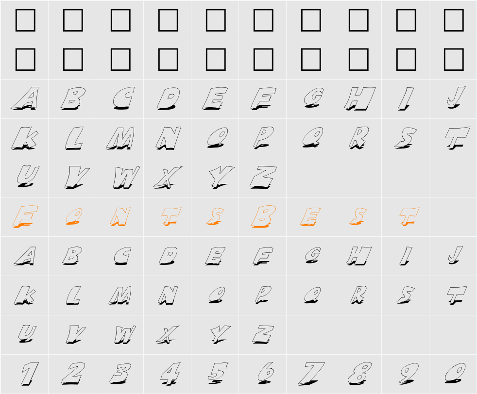 FZ JAZZY 10 SHADOW ITALIC Character Map