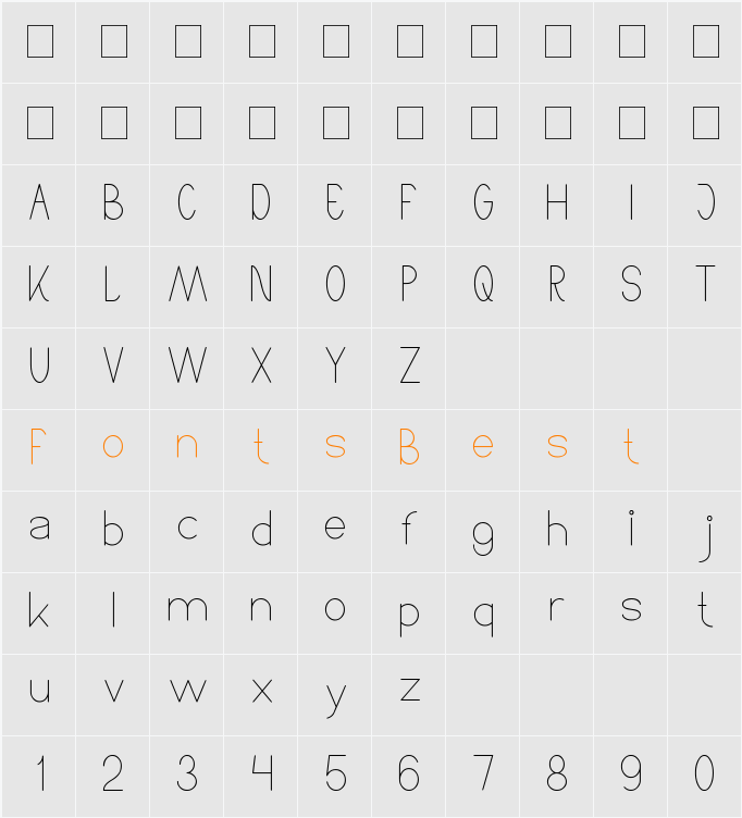 High Thin LIGHT Character Map